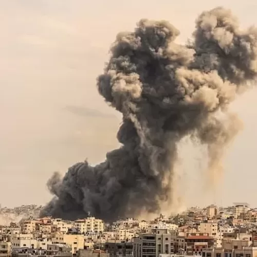 A plume of smoke rises in the sky of Gaza City during an Israeli airstrike on October 9, 2023. Israel relentlessly pounded the Gaza Strip overnight and into October 9 as fighting with Hamas continued around the Gaza Strip, as the death toll from the war against the Palestinian militants surged above 1,100. (Photo by MAHMUD HAMS / AFP) (Photo by MAHMUD HAMS/AFP via Getty Images)